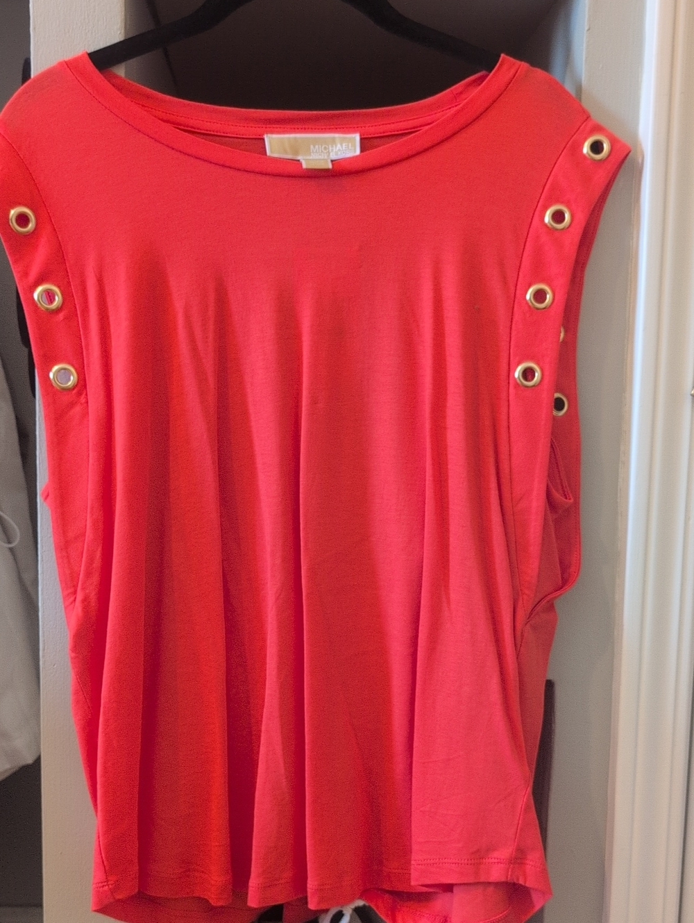 Michael Kors Coral-Red Sleeveless Grommet Detail Tank Top